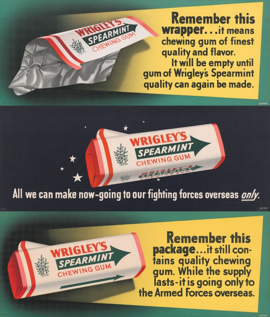 Wrigley advertisements during the war, an uncertain time.